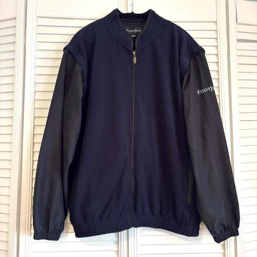 Footjoy Jacket Navy Fleece Full Zip Hybrid Golf Zip Off Sleeves Size Large L